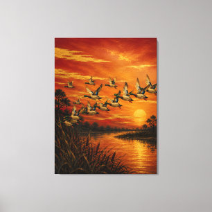 Toile Peinture à l'huile Coucher de Soleil en Rentant –