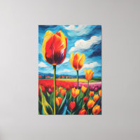 Peinture à l'huile de terrain de tulipe