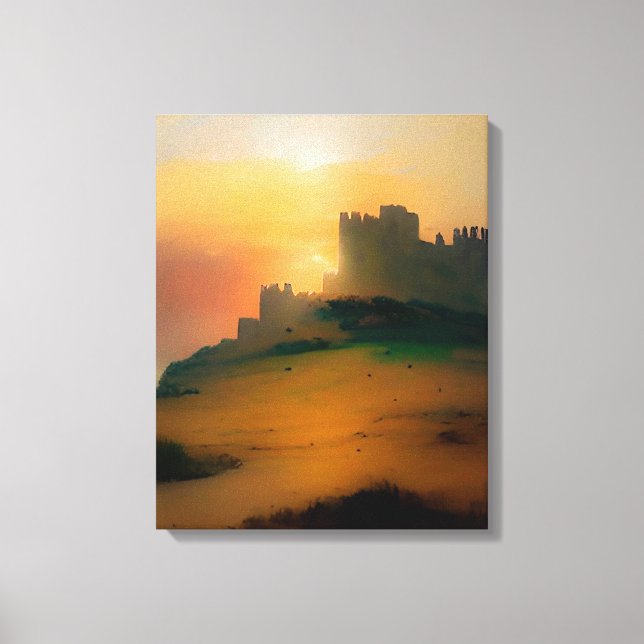 Toile Peinture à l'huile du paysage des ruines du châtea (Recto)