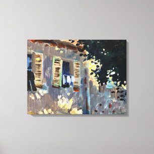 Toile Peinture à l'huile maison éclairée par le soleil e