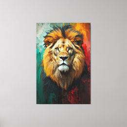 Toile Peinture à l'huile vibrante du portrait du lion ro