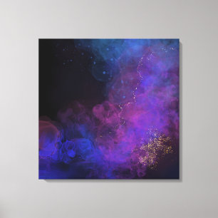 Toile Peinture Abstraite d'encre noir bleu violet Carré