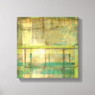Toile Peinture Abstraite dorée turquoise et verte