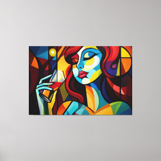 Toile peinture Abstraite femme verre de vin imprimé