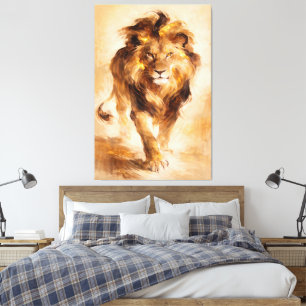 Toile Peinture Abstraite Majestueuse Lion Doré Art de Lu