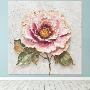 Toile Peinture Abstraite Texturée de Pivoine Rose et Or 