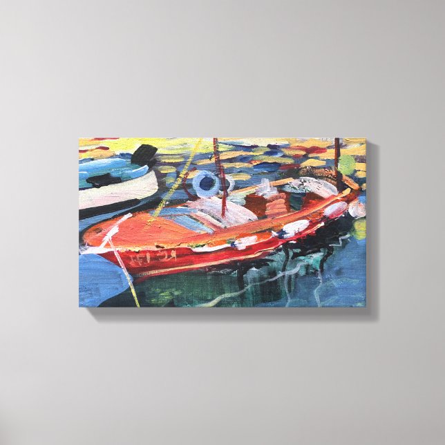 Toile peinture acrylique bateau en mer (Recto)