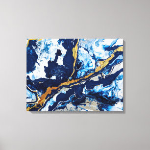 Toile Peinture acrylique dorée et bleue