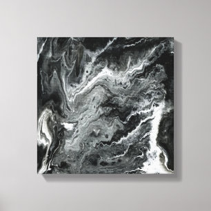 Toile Peinture acrylique noire et Marbre blanc