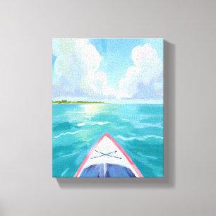 Toile Peinture aquarelle bleue du lac de kayak