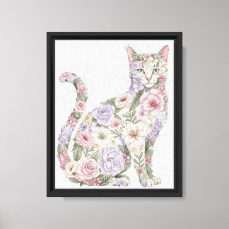 Toile Peinture aquarelle de chat floral