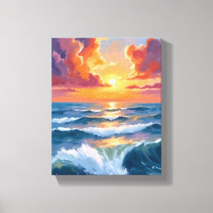 Toile Peinture aquarelle de coucher de soleil sur mer sc