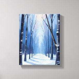 Toile Peinture aquarelle de la forêt de pins en hiver