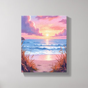 Toile Peinture aquarelle de la plage au coucher du solei