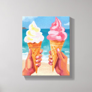 Toile Peinture aquarelle de l'océan de la plage de crème