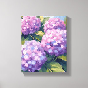 Toile Peinture aquarelle florale Hortensias violets