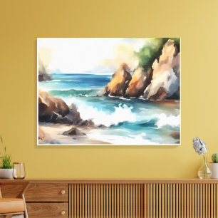 Toile Peinture Arrière - plan d'aquarelle Seashore Art D