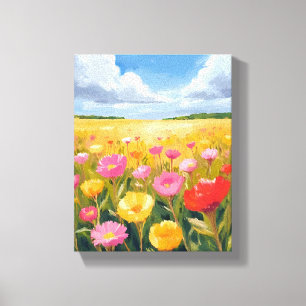 Toile Peinture artistique de paysage de champ de fleurs