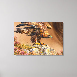 Toile Peinture d'aigle royal doré perché sur un rocher 