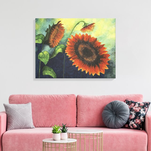 Toile Peinture d'aquarelle des tournesols orange sur toi (Insitu(Salon))