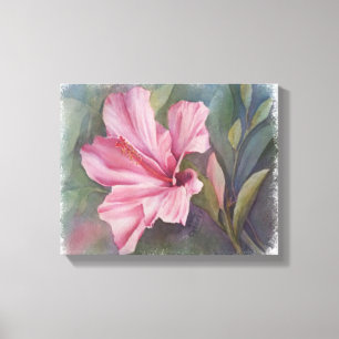 TOILE PEINTURE DE CANVAS À FLEURS HIBISQUES ROSES