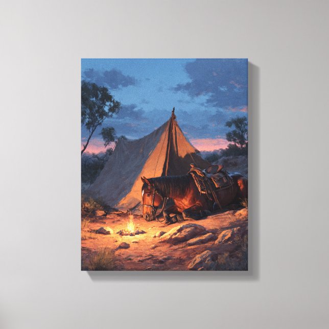 Toile Peinture de coucher de soleil sous tente avec feu  (Recto)