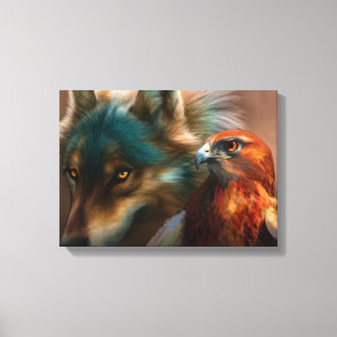 Toile Peinture de loup et d'aigle