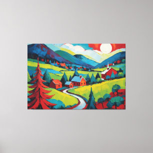 Toile Peinture de paysage de coucher de soleil vibrant