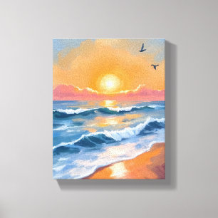 Toile Peinture de plage à l'aquarelle Coucher de soleil 
