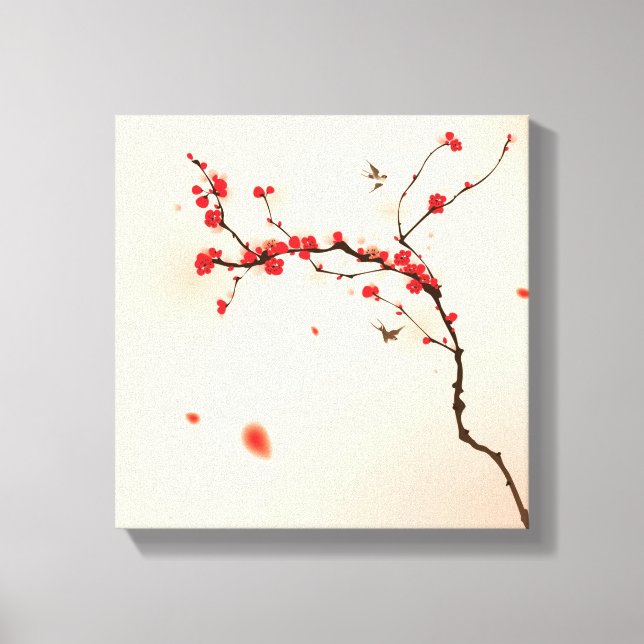 Toile Peinture de style oriental, fleur de prune au prin (Recto)