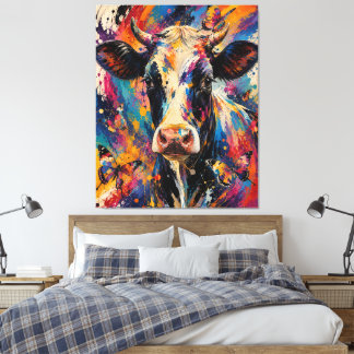 Toile Peinture de vache abstraite colorée avec des papil