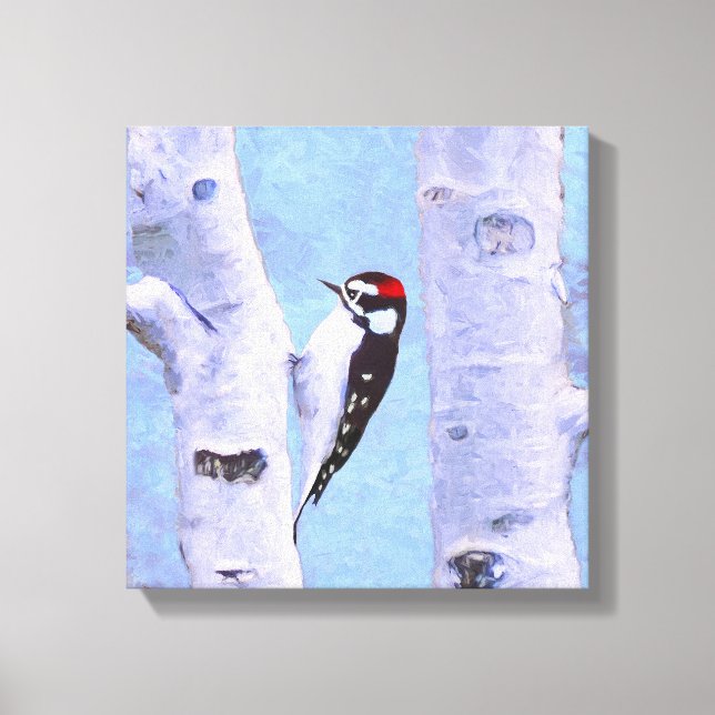 Toile Peinture Downy Woodpecker - Art original pour oise (Recto)