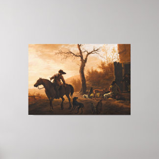 Toile Peinture du 19e siècle restaurée : Scène de chasse
