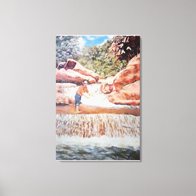 Toile Peinture du pêcheur dans la cascade (Recto)