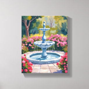 Toile Peinture florale de fontaine de jardin