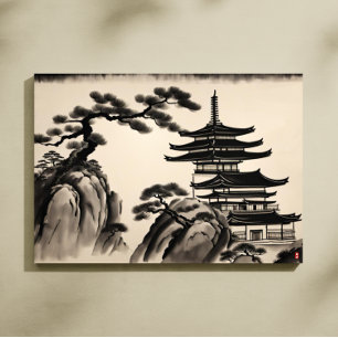 Toile Peinture japonaise à l'encre paysage