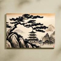 Peinture japonaise à l'encre paysage