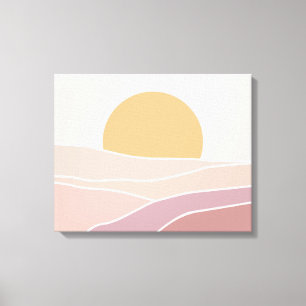 Toile Peinture minimaliste rose et mauve Coucher du sole