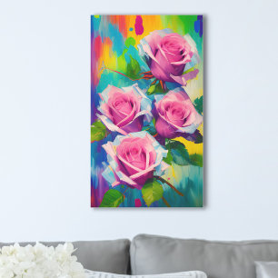 Toile Peinture numérique à l'huile moderne de roses rose