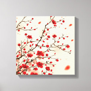 Toile Peinture orientale de style, fleur de prune au