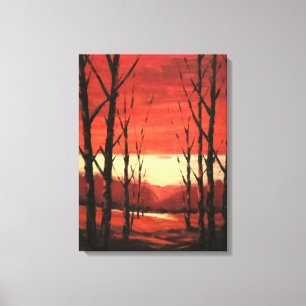 Toile Peinture paysage au coucher du soleil