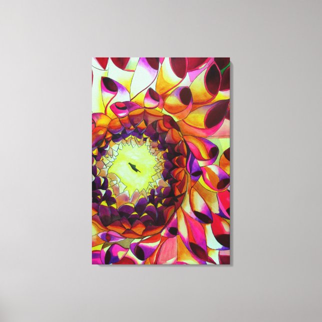 Toile Peinture pop art de la fleur pourpre Dahlia (Recto)