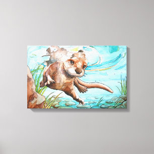 Toile Peinture pour aquarelle de loutre de rivière -