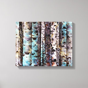 Toile Peinture Turquoise rustique et grise de bouleau Bo