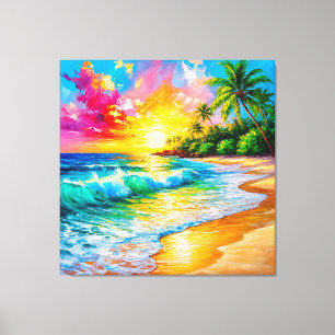 Toile Peinture vibrante de coucher de soleil tropical av