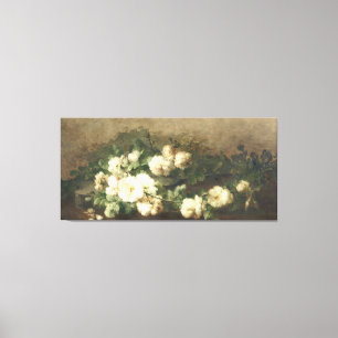 Toile Peinture vintage à l'huile de roses blanches