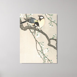 Toile Peinture Vintage de Fleur de Cerisier et d'Oiseau