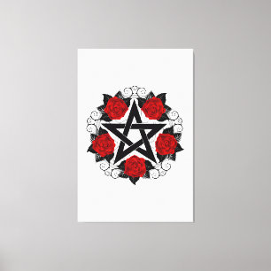 Toile Pentagramme aux roses rouges