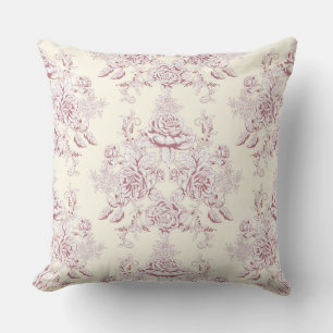 Toile peony,centre repeat, pattern,pastel colour throw pillow