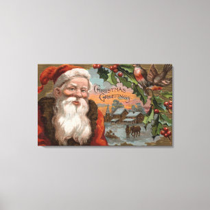 Toile Père Noël avec Holly, scène de village